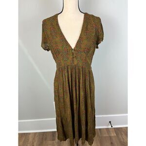 Natural Life Tiered Flowy mid length Dress Women's L Short Sleeve Boho Pockets